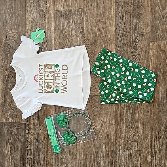 btween girls size 5 St Patricks Day outfit and matching headband - Picture 1 of 7